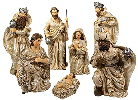 Kurt S. Adler Kunstharztisch, 7-teiliges Krippen-Set, 7-teilig, 7-33 cm, Mehrfarbig