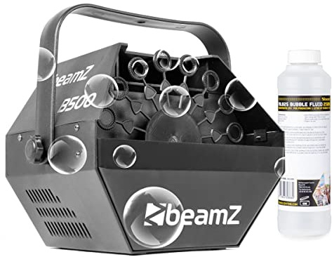 BeamZ B500 Seifenblasenmaschine mit 250ml Mischkonzentrat (für 1L), Hochzeit Seifenblasen Maschine, 20 Rotationen pro Minute, 25 Watt, Bubble Machine, Seifenblasen Hochzeit Machine, Schwarz
