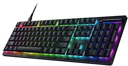 Razer DeathStalker V2 Teclado para juegos: interruptores ópticos de perfil bajo Clicky Purple - Teclas con revestimiento duradero - Placa superior de aluminio - Rodillo multifunción y botón multimedia