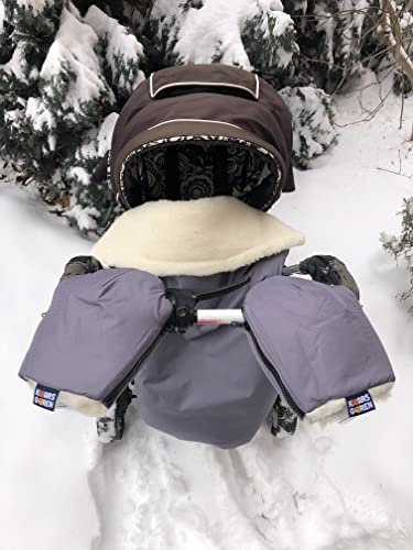 Handwärmer für Kinderwagen, warmer Handmuff mit Merinowolle Innenfutter, Universalgröße für Buggy, Jogger, Radanhänger (Grau Handschuhe)