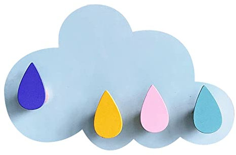 Koomuao Kinder Garderobe mit 4 Kleiderhaken,Ohne Bohren Garderobenleiste,Garderobenhaken Kinderzimmer,Wolken Design Hakenleiste für Mädchen und Jungen - Wandgarderobe (Blau)