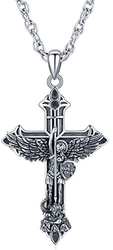 Erzengel Michael Halskette 925 Sterling Silber Kreuz Anhänger Herren Halskette Michaels Religiöser Amulett Schmuck Herren Damen Geschenke Ketten aus rostfreiem Stahl