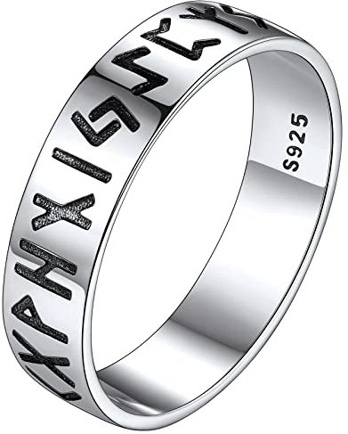 FaithHeart 925er Silber Viking Rune Fingerring in Größe 57 für Damen Herren Wikinger Stil Rune Ring Freundschaftsring Verlorbungsring Ehering