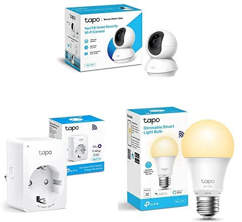 TP-Link Bundle of TAPO C200 - Cámara IP WiFi 360° Cámara de Vigilancia FHD 1080p+ Tapo P110 Mini Enchufe Inteligente Wi-Fi (con Monitoreo Energético) + TAPO L510E - Bombilla LED Inteligente