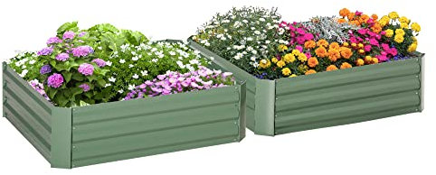 Outsunny Lot de 2 carré Potager de Jardin dim. 100L x 100l x 30H cm - tôle d'acier ondulée Vert