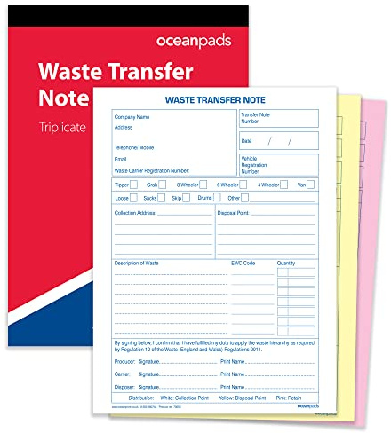 oceanpads Waste Transfer Note Book A5 | Triplicate 3-Part NCR Carbonless | 50 Sets | Standard UK Format (70055)