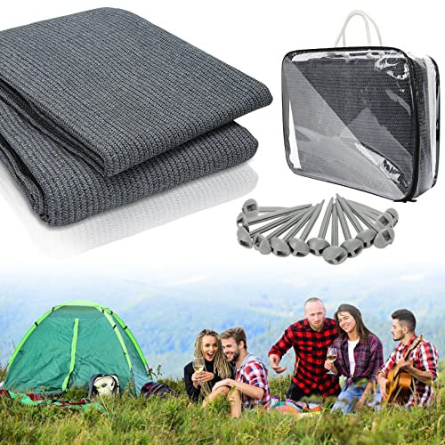 Gimisgu Vorzeltteppich, Zeltteppich Markisenteppich Atmungsaktiv rutschfest, Waschbare, Vorzeltboden inkl 12 Löchern, 13 Heringe und Tragetasche, Verschiedene Größen, 200x200cm