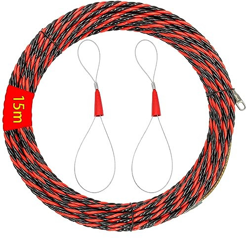 GYSRXS 15m Guia Pasacables Trenzada Guia Pasacables Cables Dispositivo con 2 Muelle de Guía Pasacables Ideal para la Colocación de Cables,Diámetro 6 mm(Rojo y Negro)