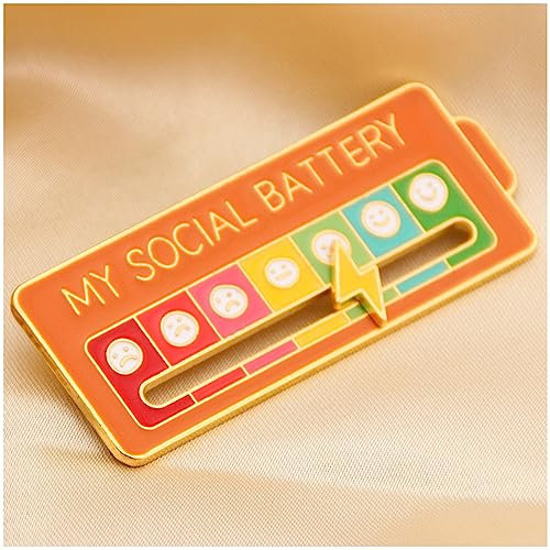 LXURY Social Battery Pin, Brosche Für Soziale Batterie, Lustige Brosche Für Soziale Stimmung Für 7 Tage, Interaktive Emaille-Pins für den Selbstausdruck Funktionale Brosche,Orange,2pcs