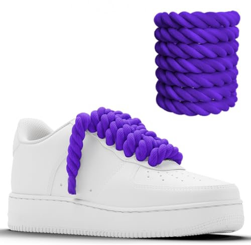 Chunky Laces Lacets en Coton Violette avec aglette Blanche, Corde de 14mm, Lacets de chaussures en macramé en coton naturel, Idéal pour Air Force 1, Air Force 1 Femme, Air Force 1 Homme