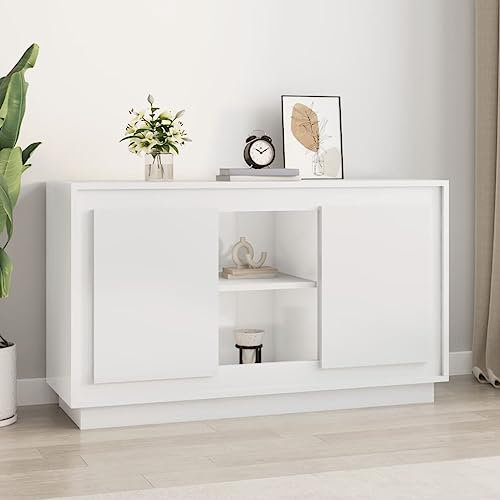 JUNZAI Aparador de Madera Contrachapada Blanco Brillante 102x35x60 cm, para Salón, Entrada, Recibidor, Cocina, Vitrinas, Muebles Auxiliares