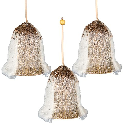 3 campanelle dorate di Babbo Natale da 12 cm, decorazioni da appendere all'albero di Natale, ornamenti decorativi festivi a tema fiaba, ciondolo per albero di