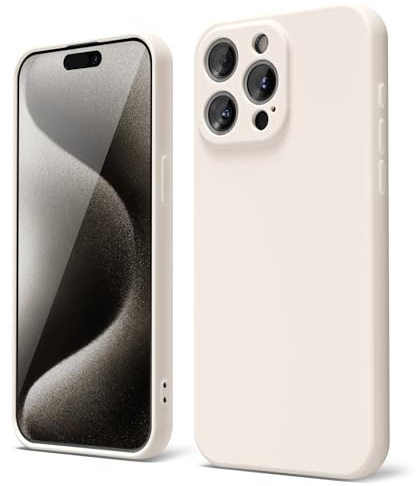 oakxco für iPhone 15 Pro Max Hülle Silikon Case mit Kameraschutz, Ultra Dünn Bunt Handyhülle Mädchen, Einfarbig Handy Hülle Slim Schutzhülle, Matt TPU Weich Gummi Glatt Silikonhülle, Beige Titan