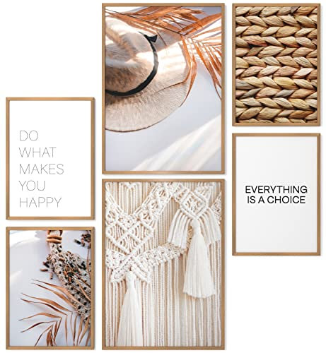 Papierschmiede® XL Mood Poster Set Boho Vibe, Bilder Set mit Rahmen (Farbe wählbar) Wohnzimmer Deko Modern, 2x A2 & 4x A3, decoration boho style Bohemian Korb Organisch Beige