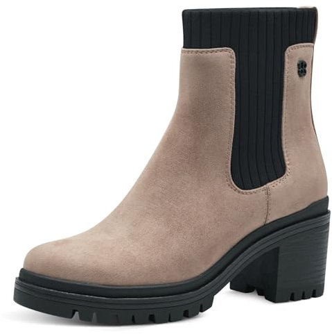 s.Oliver Damen Chelsea Boots mit Blockabsatz Vegan, Braun (Taupe), 40 EU