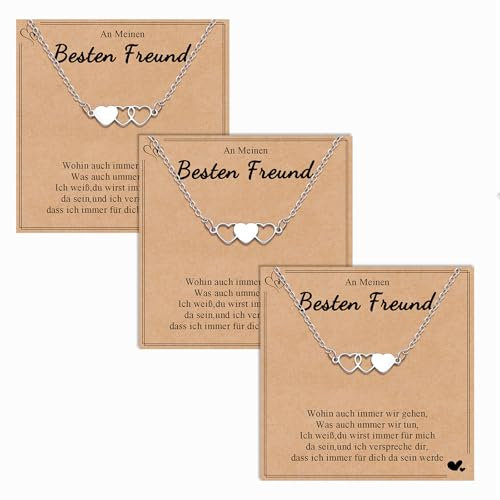 CheersLife 3 Stück Freundschaftsketten Beste Freundin BFF Langstrecken Passende Herzkette Schmuck Geschenk Für Frauen Mädchen Jungen Töchter Schwestern Geburtstag Weihnachten X Geschenk für Freundin