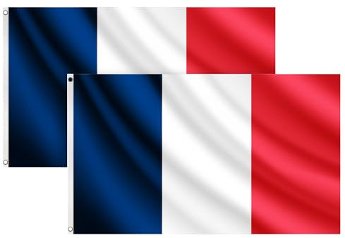 COCOSY 2 Stück Frankreich Fahne - 90 x 150 cm 100% Polyester Flagge Mit Messing-Ösen - Wetterfeste & Langlebige FR France für Sport & Feierlichkeiten