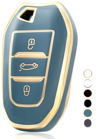 OFF WE GO Coque de Clé Voiture Etui Cles Accessoire Clé de Voiture pour Peugeot 208 308 408 508 307 2008 3008 5008 Citroen C3 C4 C5 DS3 DS5 DS7 TPU Coque de Protection clé de Voiture, Or Bleu