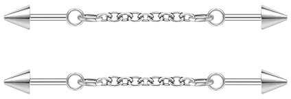 ZS 1 Paar Ketten Industrial Piercing Schmuck, 16G Chirurgenstahl Industria Ohrstecker, Baumelnde Ketten Industrial Bar Piercing Schmuck für Frauen und Männer (2 Stück Silber)
