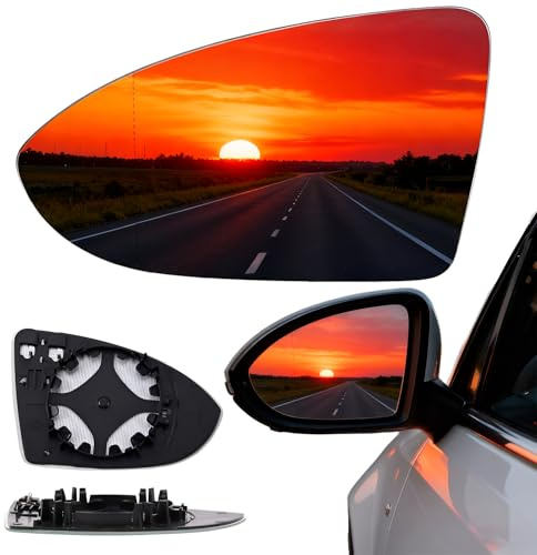 Esshogo Cristal de espejo retrovisor de repuesto para Golf 7, cristal térmico, compatible con espejo izquierdo, asférico con placa trasera
