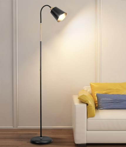 ANTENLICHT VILI| Stehlampe Wohnzimmer E27 Schwenkbare 360° Fassung Max.60W | Leselampe für Sofa Schlafzimmer | Metall Stehleuchte Schwarz mit Höhe 159cm (ohne Leuchtmittel)