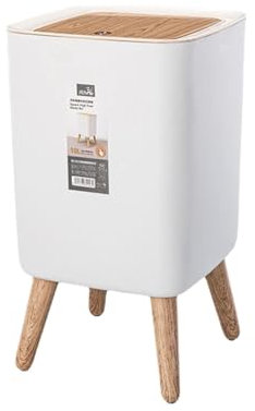 Cubo De Basura Con Tapa Superior a Presión y Trípode De Madera Para Cocina, Baño, Dormitorio, Sala De Estar