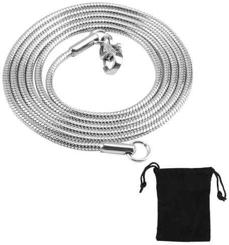 Kasoud Ladies' Sterling Silver Snake Chain Necklace with Velvet Pouch, Silver Chains for Women, Sterling Silver Chain Mens, Snake Chain Necklace, Simple and Generous for Both Men and Women