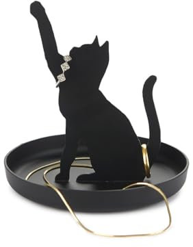 Balvi Porte-bagues Feline Couleur Noir Porte-Bijoux en Forme de Silhouette de Chat Métal