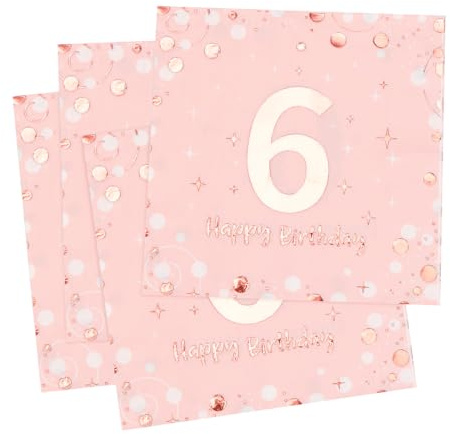 Servietten 6. geburtstag, 30 Stück Rosa Geburtstags Servietten, Happy Birthday 6 Serviette, 3-Lagig Milestone 6 Tischdekoration Papierservietten für mädchen Geburtstag Feiern Party Jubiläum