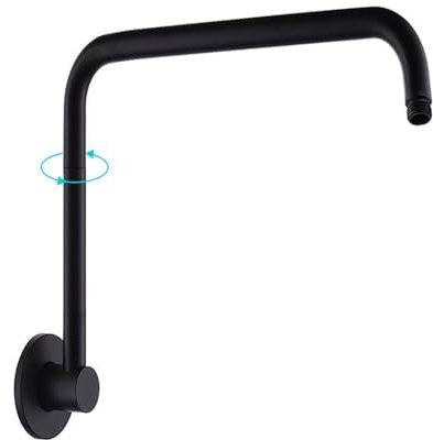 LSWYYP Drehbarer Duscharm, Edelstahl, verstellbarer Duschkopf-Rohrverlängerungsarm mit Flansch, 33 cm, S-förmiger Aussaat, Duschhöhenverlängerung für Badezimmerzubehör, Mattschwarz