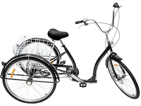 Garbenat 26 Zoll Dreirad 6-Gang Dreiräder Dreirad für Erwachsene 3 Rad Lastenfahrrad Senioren Dreirad Fahrrad mit Korb Erwachsenedreirad für Männer und Frauen (Schwarz)