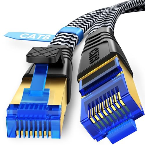 Gulemfy Cat 8 Cable Ethernet, 3m Cable de Red Gigabit Rj45 Plano de Alta Velocidad(40Gbps 2000Mhz/s), Cable Internet LAN Trenzado Nylon, Compatible con Modem/TV/PC/PS5/4, Xbox X/S