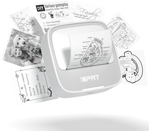iDPRT Mini Tragbare Aufkleber Drucker Thermodrucker für Studie Notizen Bilder DIY Etiketten mit 1 Rolle Aufkleber Papier, Studiennotizen, Fotos