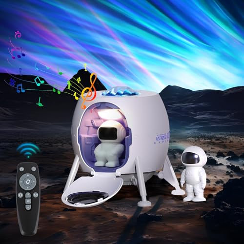 Exsivemy Proiettore Soffitto, Lampada Aurora Boreale Proiettore Astronauta con Bluetooth Musica, Timer, Telecomando, 8 Rumori Bianchi, 5 Velocità di Luminosità Regolabili per Camera da Letto Bambini