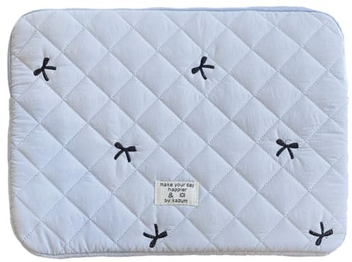 CHAMAIR Puffy Laptop Sleeve - 15 Inch Cute Bow Laptop Case Coquette Quilted Carrying Bag for Women - Aesthetic Macbook Sleeve Compatible for Notebook Cover 14'' 15'' (Light Blue 15in)