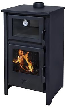 EIDER BIOMASA - QUARTZ - Estufa de Leña con Horno 12.4 kW - Compacta 89x47x52 cm - Frente y Top en Fundición - hasta 210 m³ – Eficiencia Clase A - Potencia de 12 kw y laterales en fundicion