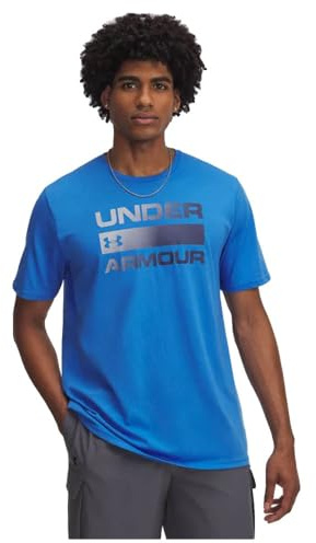 Under Armour Herren Team Issue Wordmark Kurzarmshirt, schnelltrocknendes Sportshirt aus stretchiger Baumwollmischung, weiches T-Shirt mit Logodruck,Blue Atlantis / / Washed Navy,LG