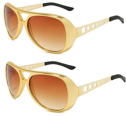 Chyuxinda 2pcs 70er 80er 90er Gangster Brille Rapper Hiphop Kostüm Bad Taste Sonnenbrille für Halloween Mottoparty Karneval Fasching Cosplay Outfits (2, Gold)