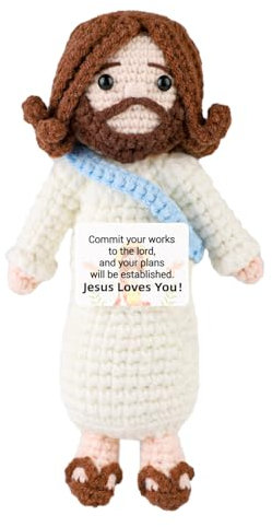 lasuroa Positiver Jesus, Jesus Häkeln Positives Weihnachtshäkeln Ostern Häkeln Positive Gestrickte Mini-Puppe für Ostern Weihnachtsfeier Dekoration Ermutigendes Geschenk(Blau)