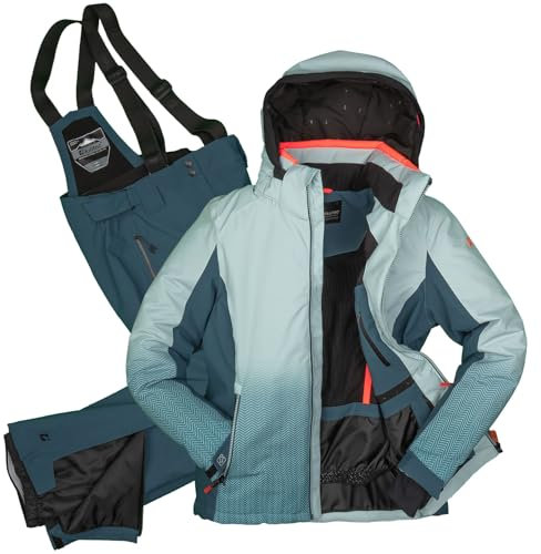 Killtec Damen Skianzug Größe 42 - aus Skijacke hellblau petrol und Skihose petrol - mit 10000mm Wassersäule - wasserdicht, atmungsaktiv