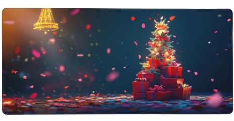 Tapis de Souris XXL 1000 x 500 mm, 100 x 50 cm Grand Tapis de Souris Gamer, Rouge Tapis Souris à Bords Cousus, Noël Tapis de Souris Gaming Accessoire et Anti-dérapant Base en Caoutchouc, Cadeau -Y470