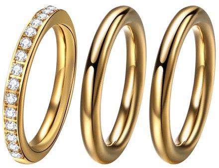 OIDEA Damen Gold Ring Set: 18K vergoldete Stapelringe aus Edelstahl mit funkelndem Zirkonia, Elegante Damenversprechen Ringe, Geschenk für Valentinstag & besondere Anlässe Größe 54