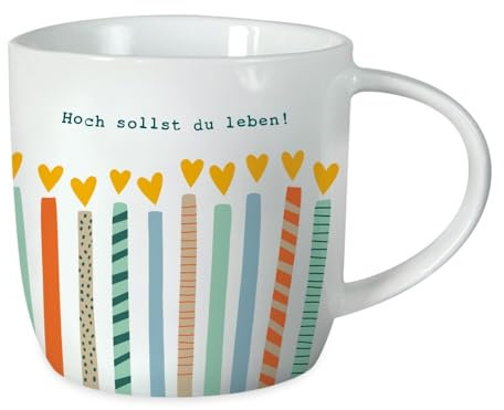 Grafik-Werkstatt Kaffeetasse mit Spruch 300 ml Porzellan Tasse Hoch sollst du leben, Weiß