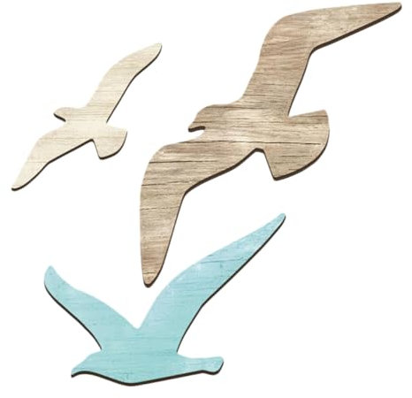 MAGICLULU 3 Stück Holz Möwen Wanddeko Mediterraner Stil Nautische Küsten Wandkunst Für Wohnzimmer Schlafzimmer Badezimmer Strandhaus Deko
