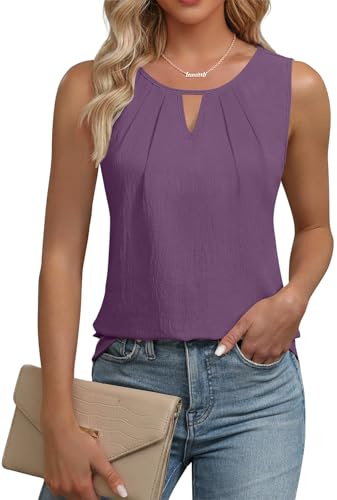 Cuptacc Canotta Donna Estiva Senza Maniche Scollo a V Camicia Donna Moda Casual Tinta Unita Canottiera Viola, Medium M 38-40