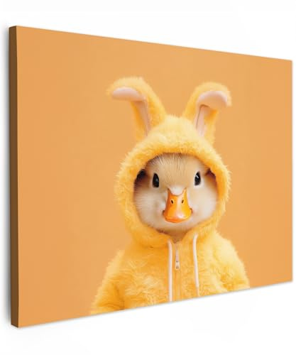 MuchoWow© Bilder Wohnzimmer Deko Modern Wandbild Kunstdruck auf Leinwand | 70x50 cm - Bild Schlafzimmer über Bett Room Decor Geschenke Osterhase - Kostüm - Ente