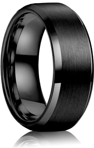 WATEFOER Edelstahl Ringe für Männer Frauen 8MM Hochzeit Band Ring Matte beendet Verlobungsringe abgeschrägten polierten Rand Versprechen Ringe für Männer (Schwarz, 7)