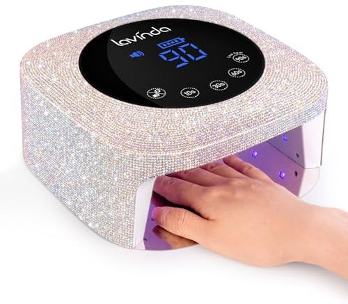 Lavinda UV LED Nail Lamp for Gel Nails, Cordless Rechargeable Nail Light with 4 Timer Settings, Touch LCD Display, Removable Base, 54W Professional Nail Dryer for Salon Home Use Diamond Design