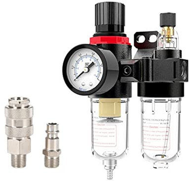 YQVEOT Filtro osmosi inversa, 1/4 Compressore d'Aria Filtro separatore Acqua Olio Regolatore Trappola Valvola di riduzione della Pressione dell'aerografo(AFC-PC1602)