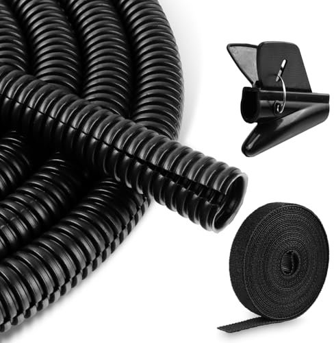 Cable conduit 10 ft black cable duct flexible cable protective hose cable management for TV, PC, home, office and garden. Provides cable protection for dogs and cats from chewing pets